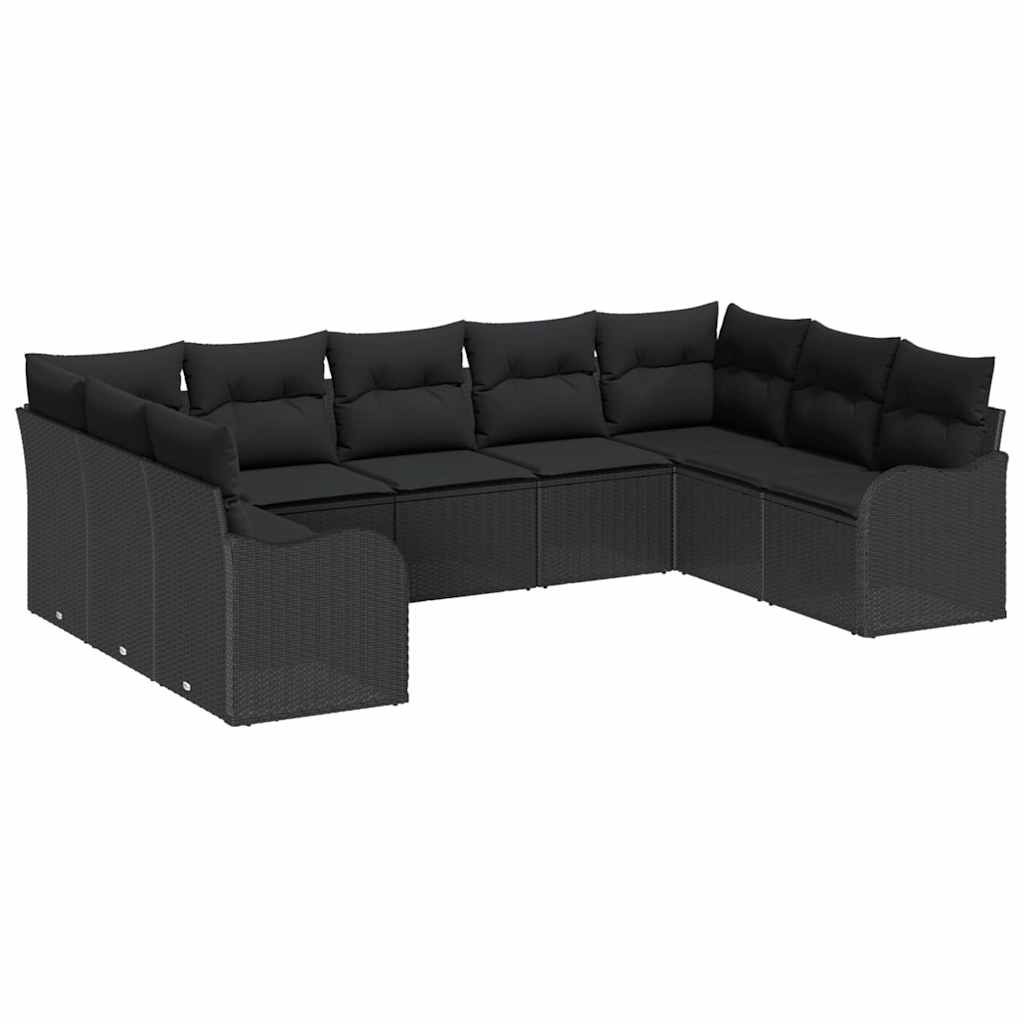 Set Divano da Giardino con archiviazione 9 pcs Nero polyrattan | homemem39