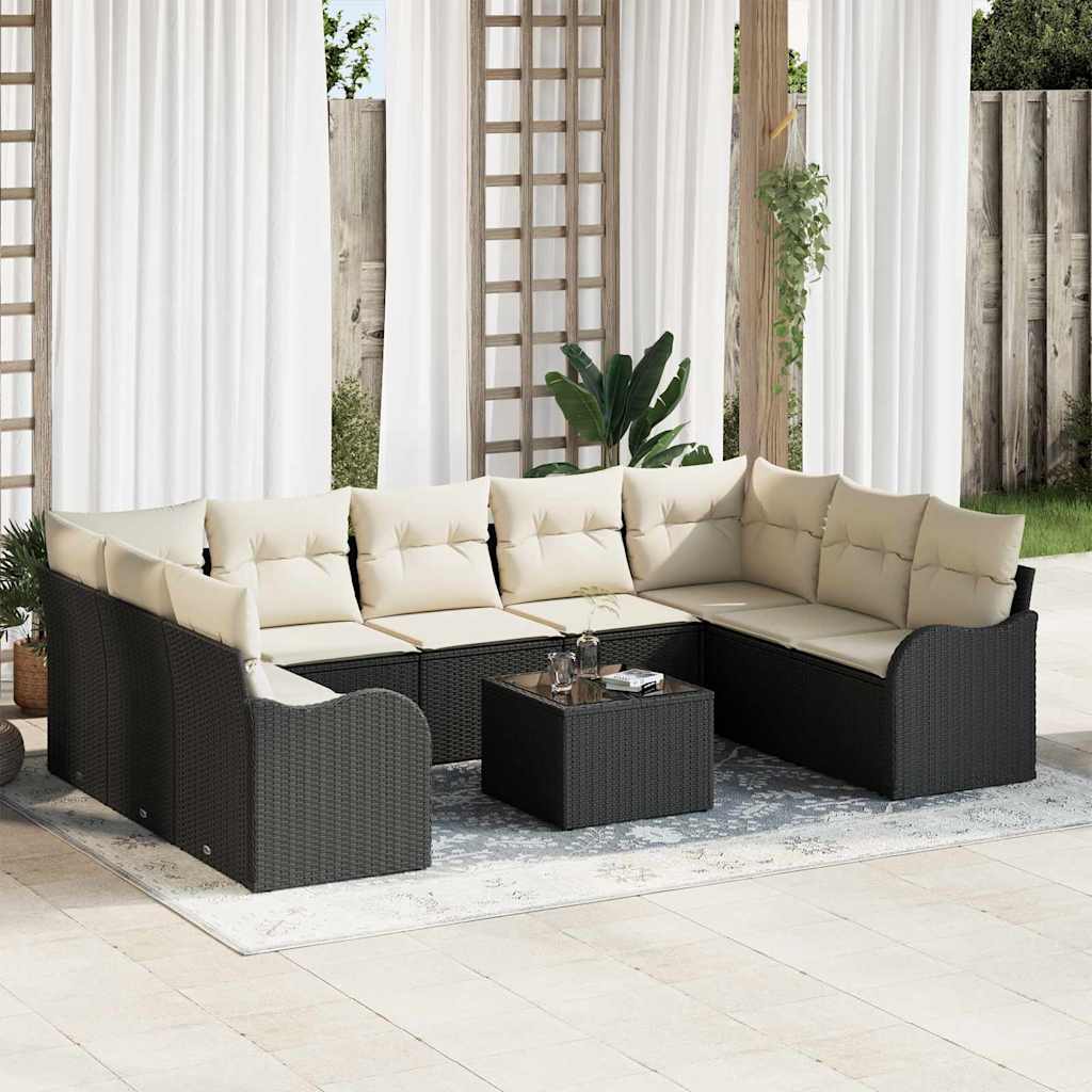 Set Divano da Giardino 10 pcs Nero e bianco Poly Rattan | homemem39