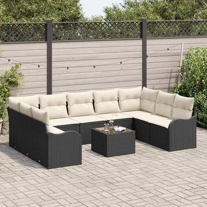 Set Divano da Giardino 10 pcs Nero e bianco Poly Rattan | homemem39