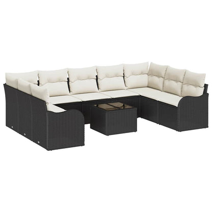 Set Divano da Giardino 10 pcs Nero e bianco Poly Rattan | homemem39