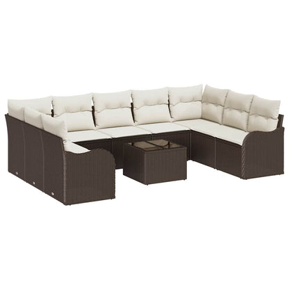 Set Divano da Giardino 10 pcs Marrone e bianco Poly Rattan | homemem39