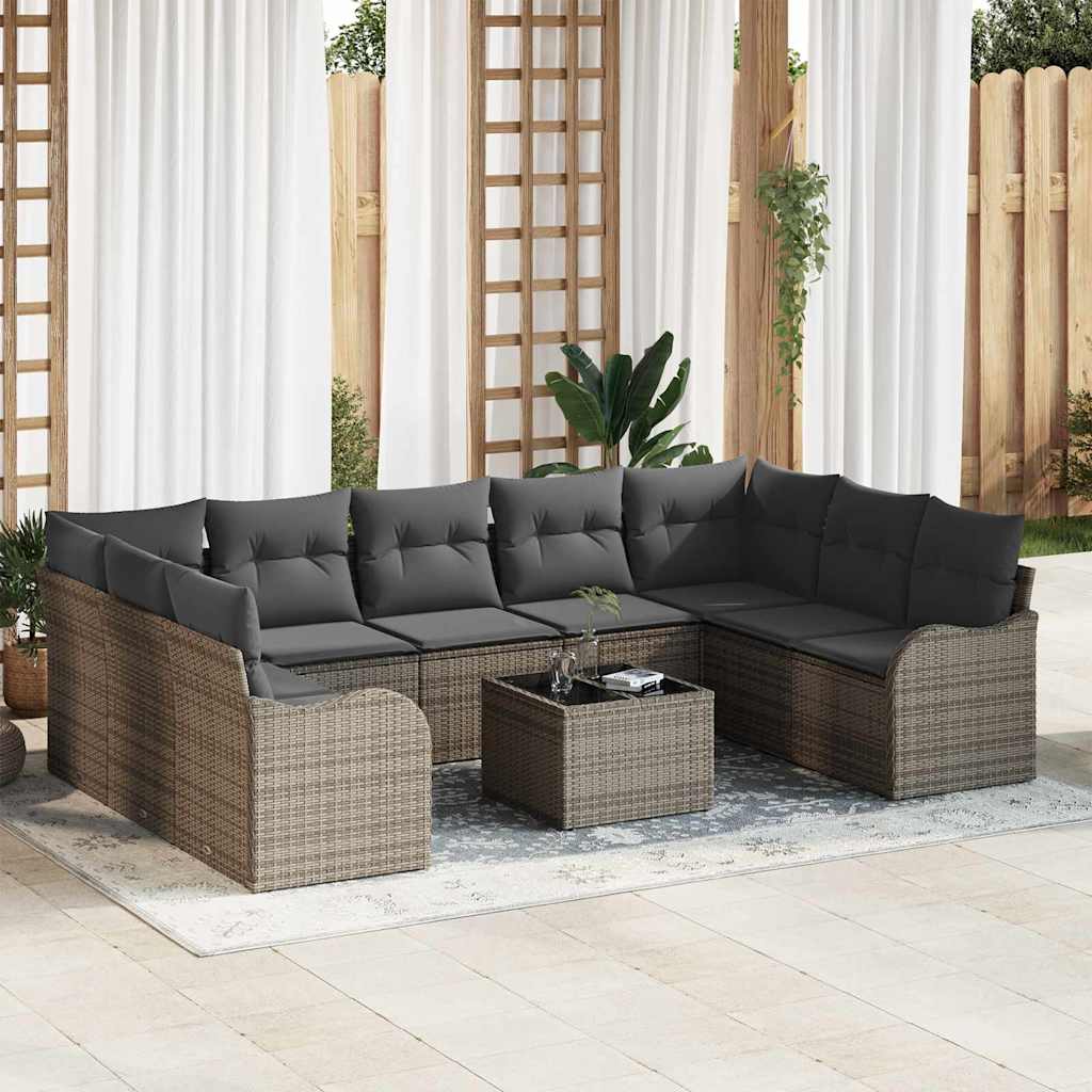 Set Divano da Giardino con cuscino 10 pcs Grigio Poly Rattan | homemem39