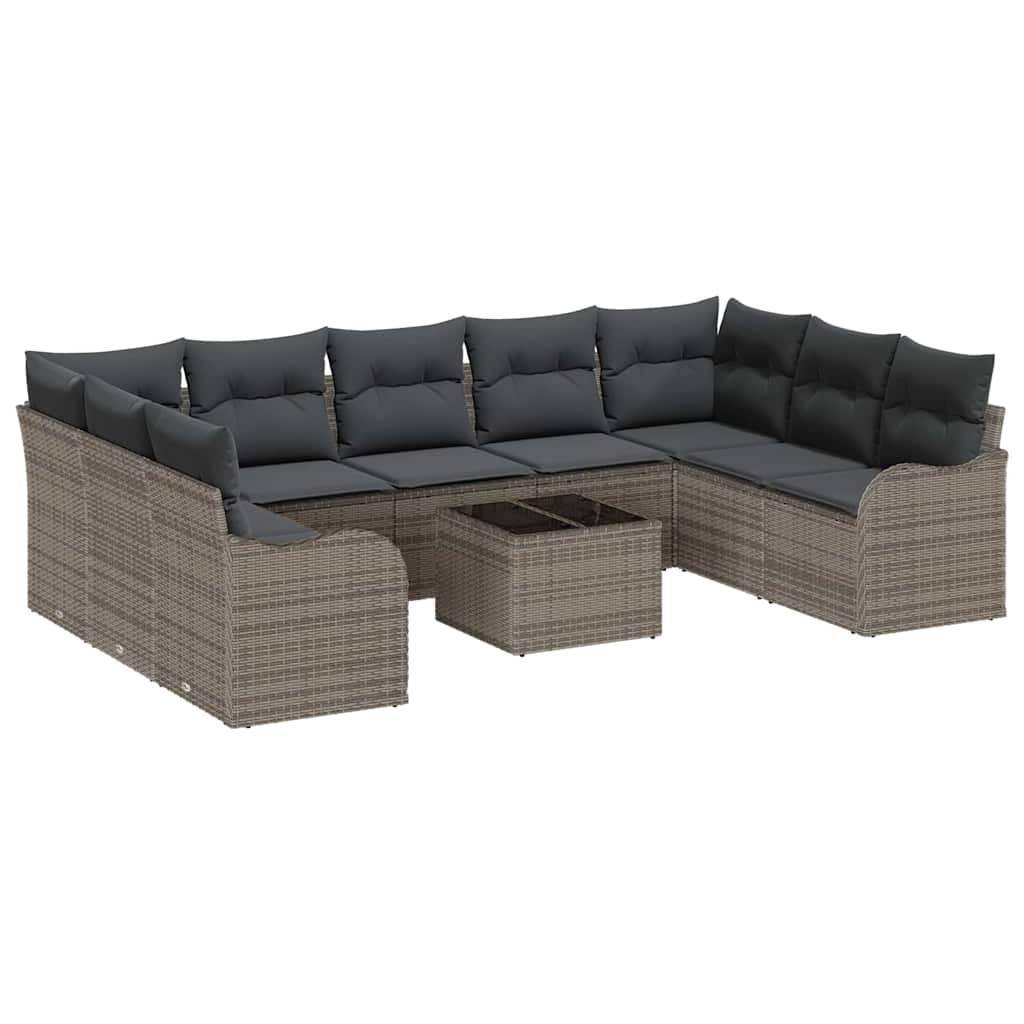 Set Divano da Giardino con cuscino 10 pcs Grigio Poly Rattan | homemem39