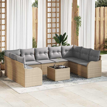 Set Divano da Giardino 10 pcs beige e grigio chiaro Poly Rattan | homemem39
