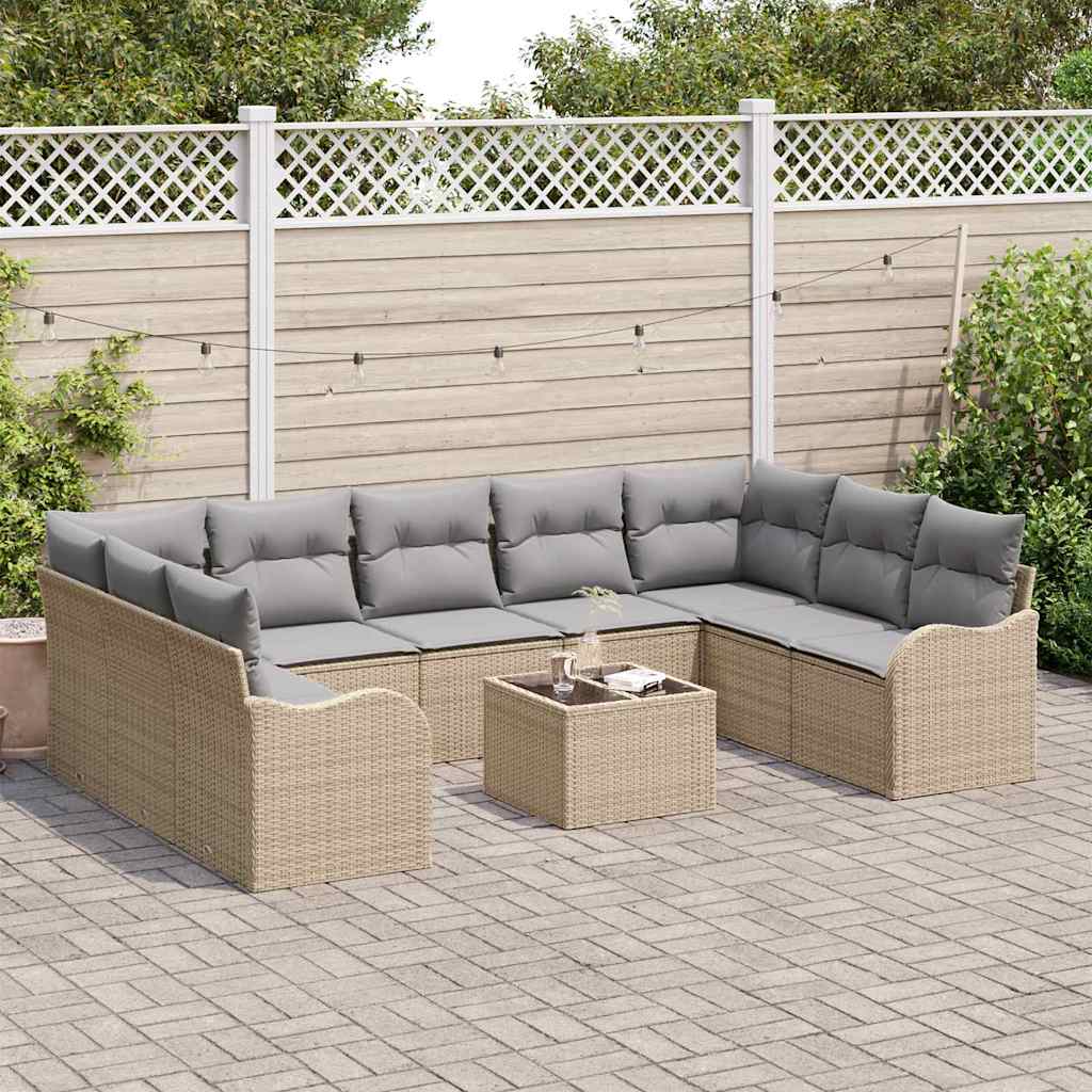 Set Divano da Giardino 10 pcs beige e grigio chiaro Poly Rattan | homemem39