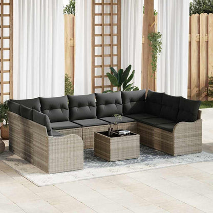Set Divano da Giardino 10 pcs Grigio chiaro polyrattan | homemem39