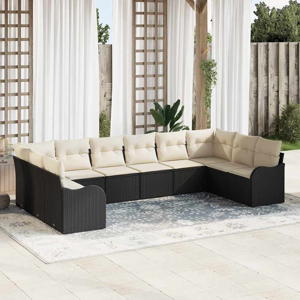 Set Divano da Giardino 10 pcs Nero e bianco polyrattan | homemem39