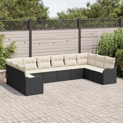 Set Divano da Giardino 10 pcs Nero e bianco polyrattan | homemem39