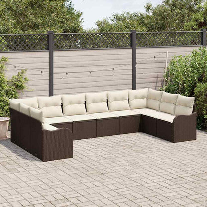 Set Divano da Giardino 10 pcs Marrone e bianco polyrattan | homemem39