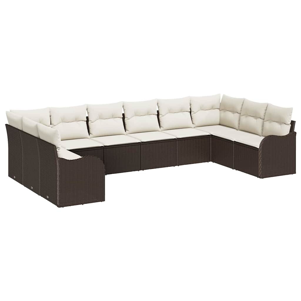 Set Divano da Giardino 10 pcs Marrone e bianco polyrattan | homemem39