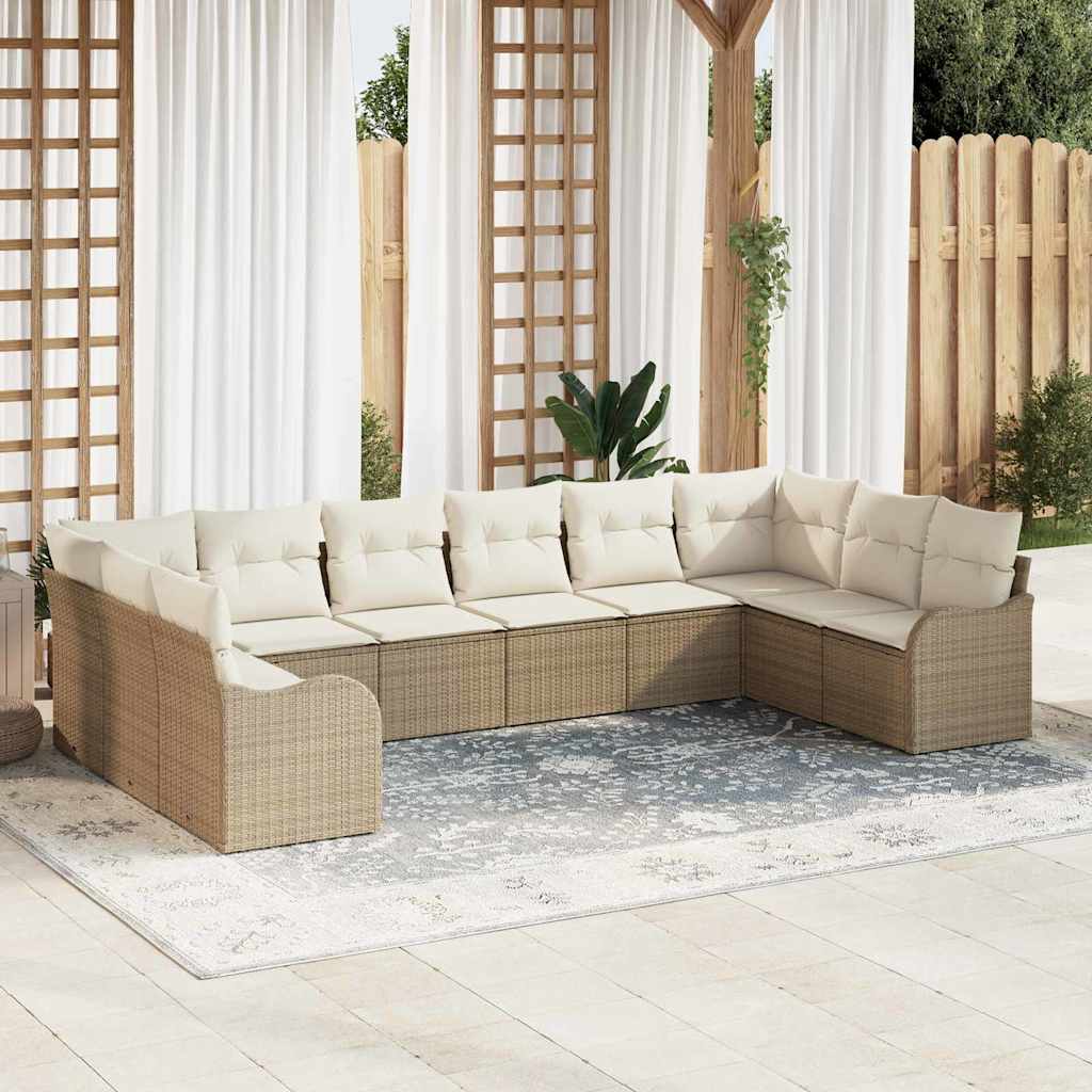 Set Divano da Giardino 10 pcs Beige e bianco polyrattan