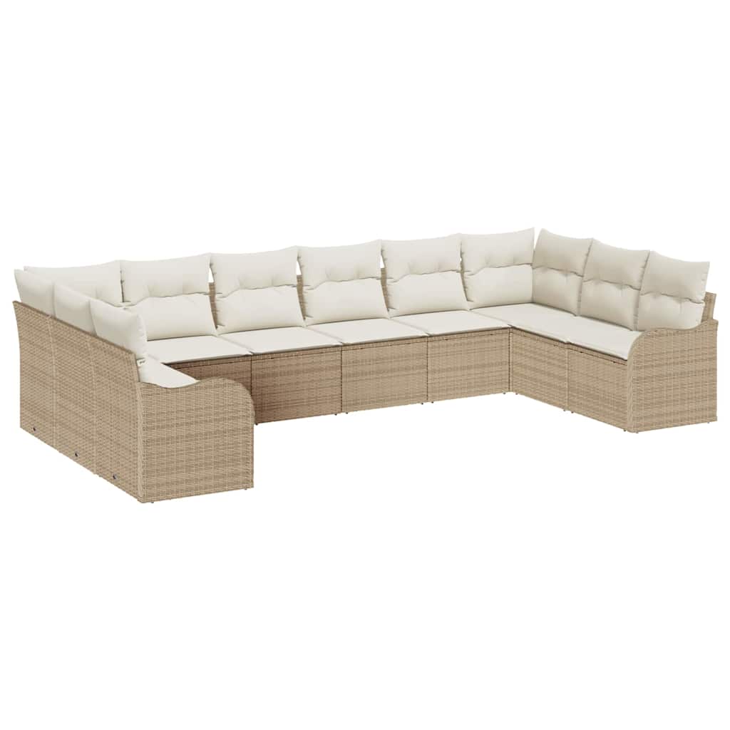 Set Divano da Giardino 10 pcs Beige e bianco polyrattan | homemem39
