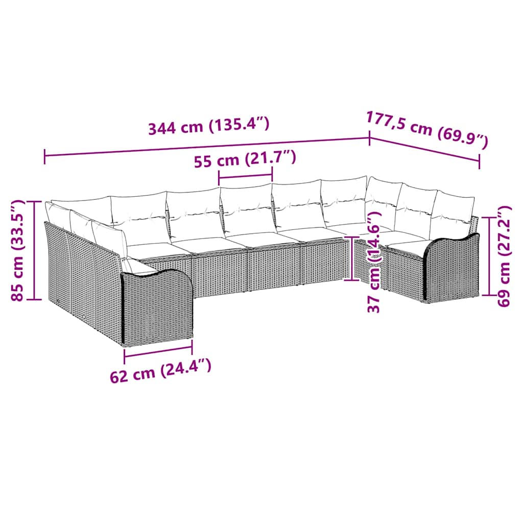 Set Divano da Giardino 10 pcs Beige e bianco polyrattan | homemem39