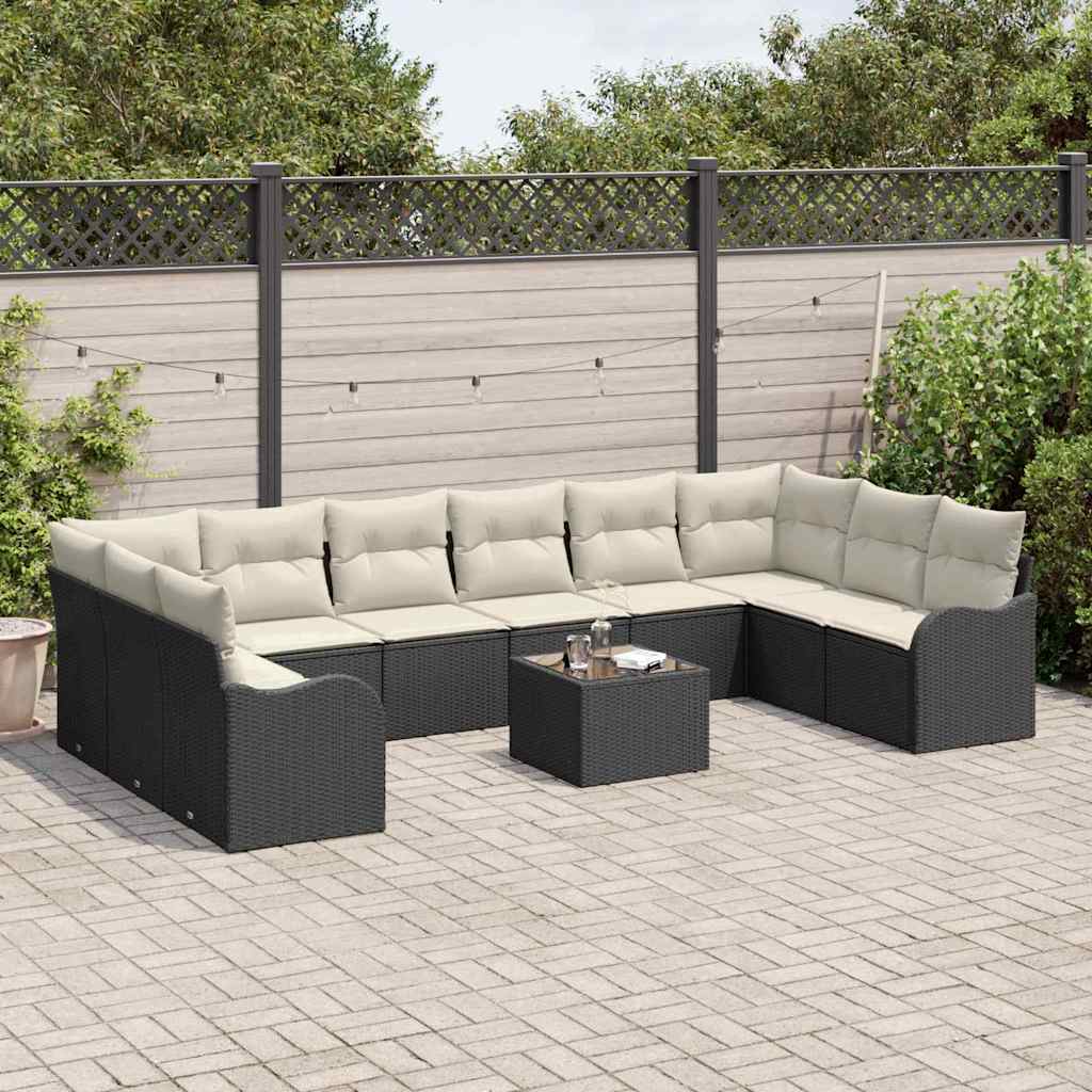 Set Divano da Giardino 11 pcs Nero e Bianco polyrattan | homemem39