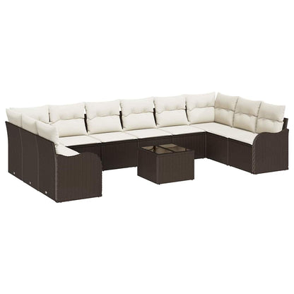 Set Divano da Giardino 11 pcs Marrone e bianco polyrattan | homemem39