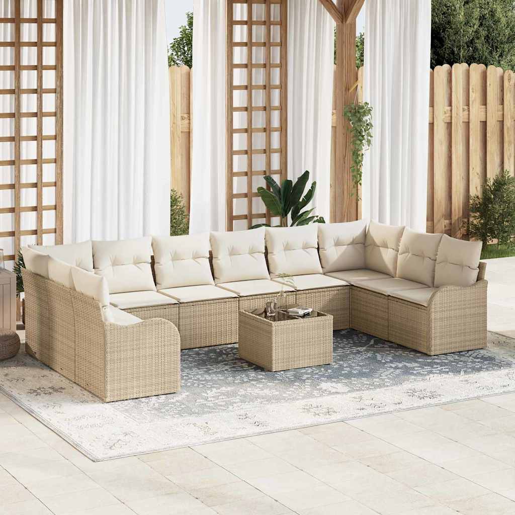 Set Divano da Giardino 11 pcs Beige e Bianco polyrattan | homemem39