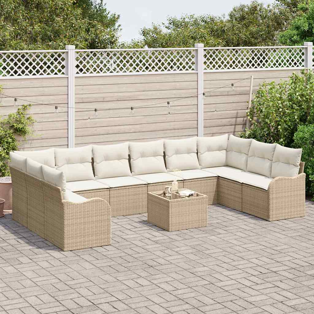 Set Divano da Giardino 11 pcs Beige e Bianco polyrattan | homemem39