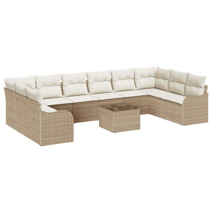 Set Divano da Giardino 11 pcs Beige e Bianco polyrattan