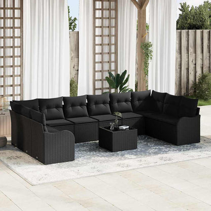 Set Divano da Giardino con archiviazione 11 pcs Nero polyrattan | homemem39