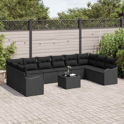 Set Divano da Giardino con archiviazione 11 pcs Nero polyrattan | homemem39