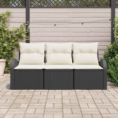 Set Divano da Giardino 3 pcs Nero e bianco Poly Rattan | homemem39