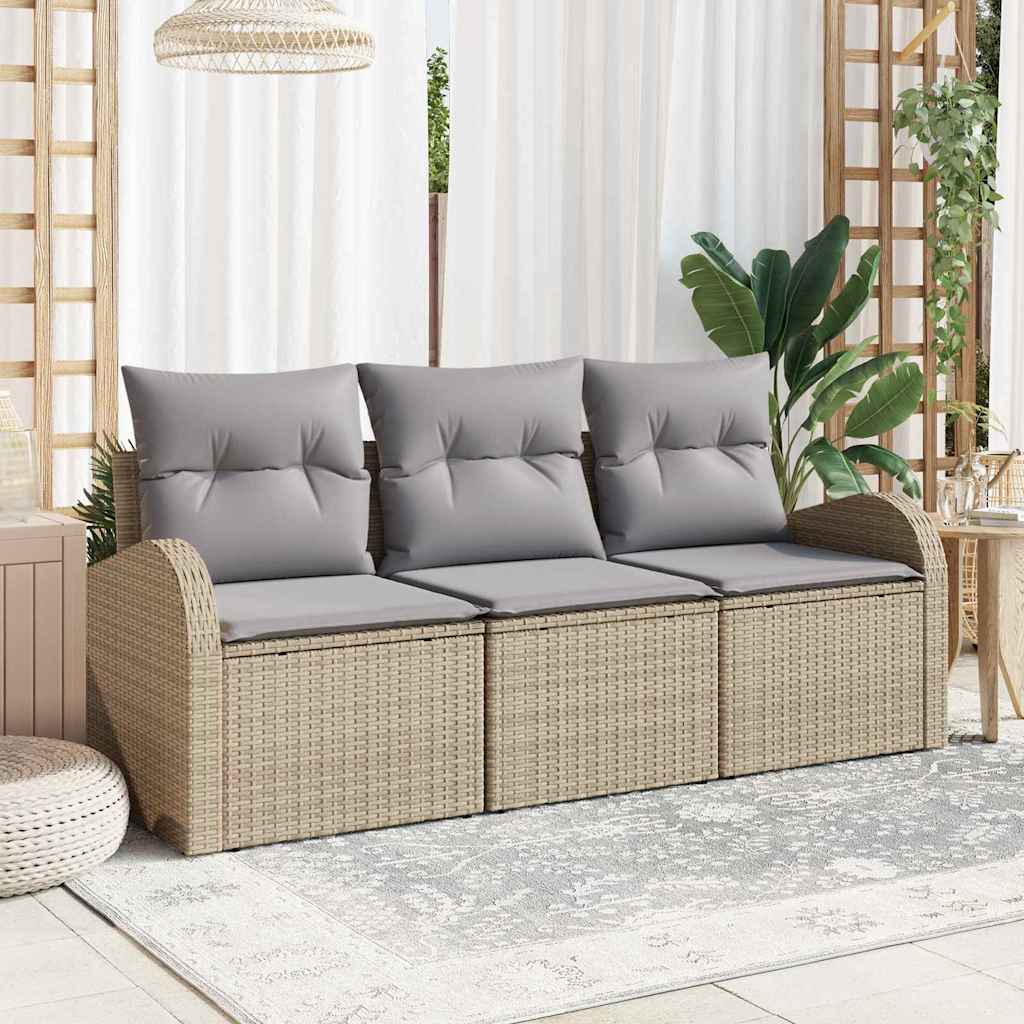 Set Divano da Giardino 3 pcs beige e grigio chiaro Poly Rattan | homemem39