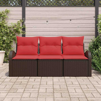 Set Divano da Giardino 3 pcs Marrone e rosso Poly Rattan | homemem39