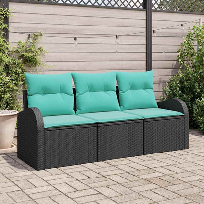 Set Divano da Giardino 3 pcs Nero e turchese Poly Rattan | homemem39