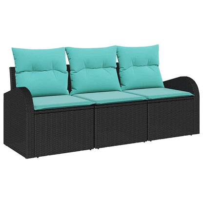 Set Divano da Giardino 3 pcs Nero e turchese Poly Rattan | homemem39