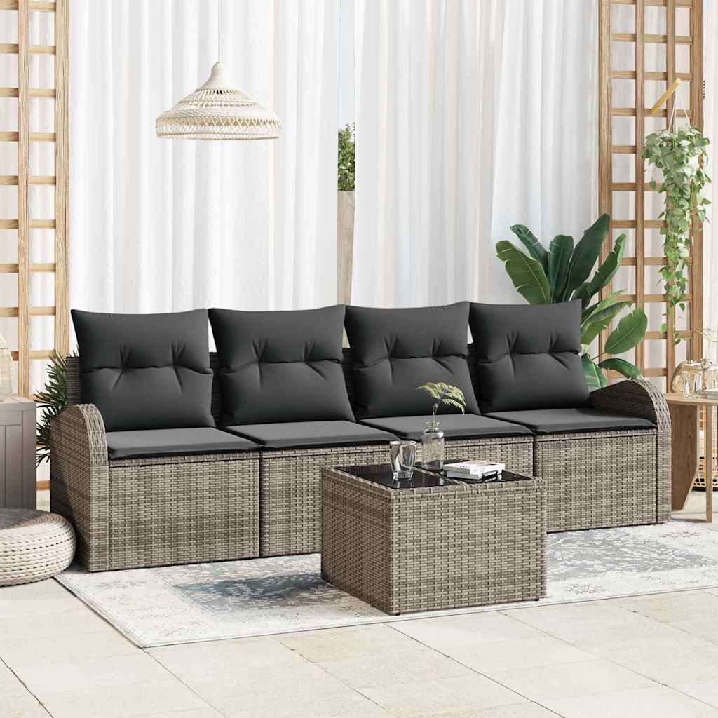 Set Divano da Giardino con cuscino 5 pcs Grigio polyrattan