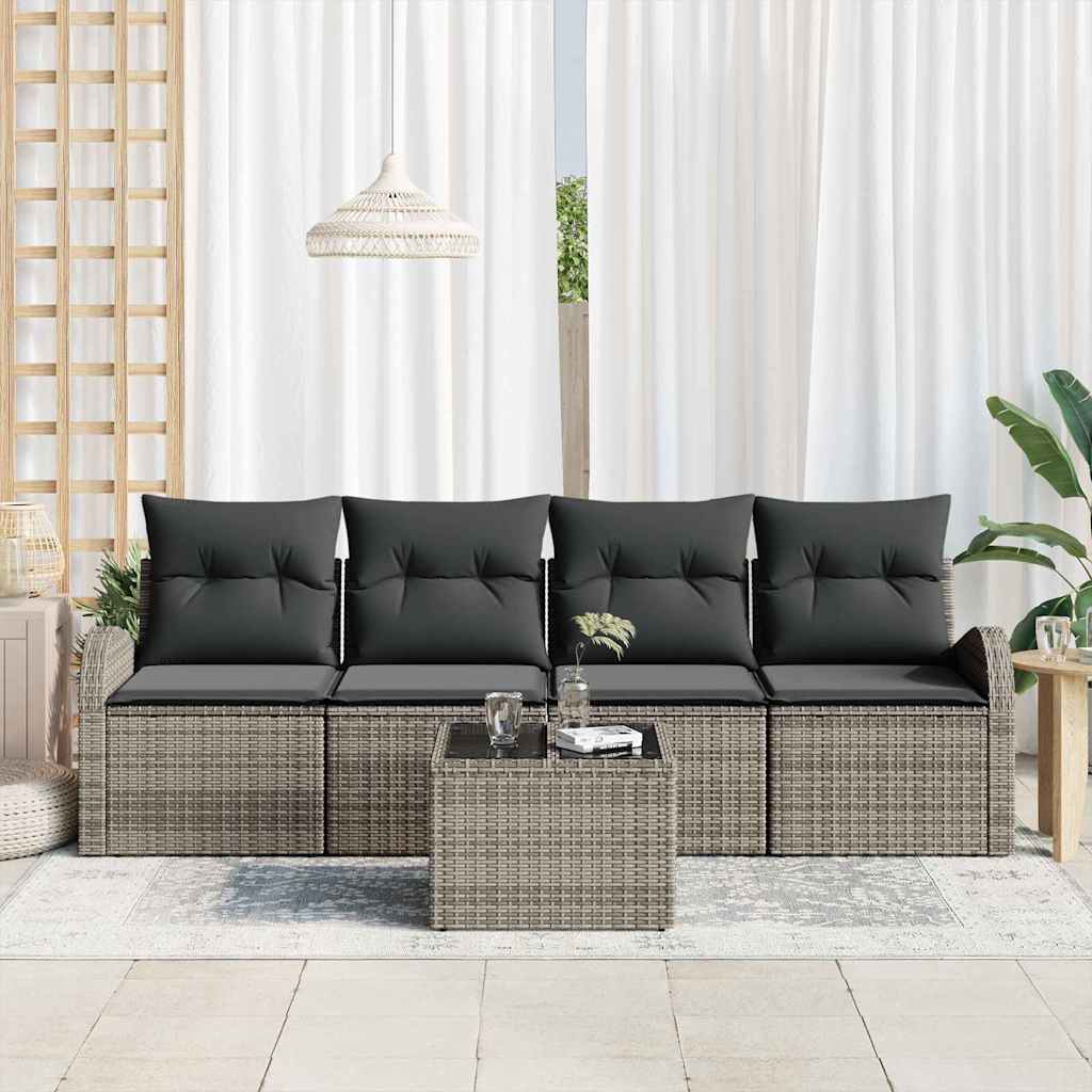 Set Divano da Giardino con cuscino 5 pcs Grigio polyrattan