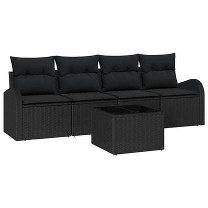 Set Divano da Giardino con archiviazione 5 pcs Nero polyrattan