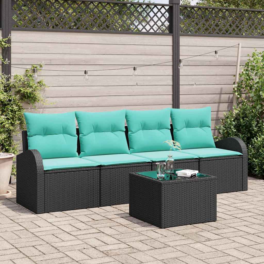 Set Divano da Giardino 5 pcs Nero e Turchese polyrattan