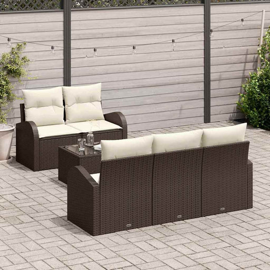 Set Divano da Giardino 6 pcs Marrone e Crema polyrattan