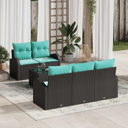 Set Divano da Giardino con cuscino 6 pcs Nero e Turchese