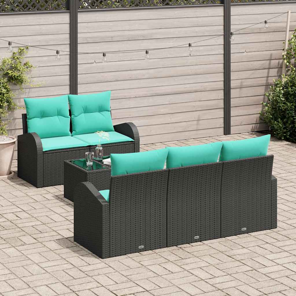 Set Divano da Giardino con cuscino 6 pcs Nero e Turchese | homemem39