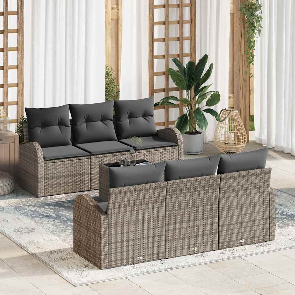 Set Divano da Giardino con cuscino 7 pcs Grigio polyrattan | homemem39