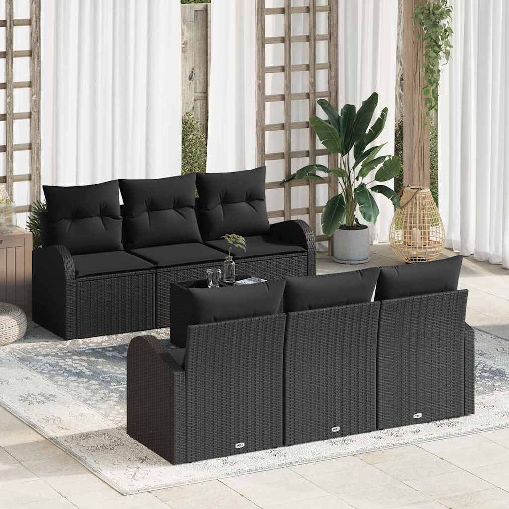 Set Divano da Giardino con archiviazione 7 pcs Nero polyrattan