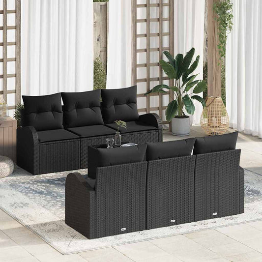 Set Divano da Giardino con archiviazione 7 pcs Nero polyrattan