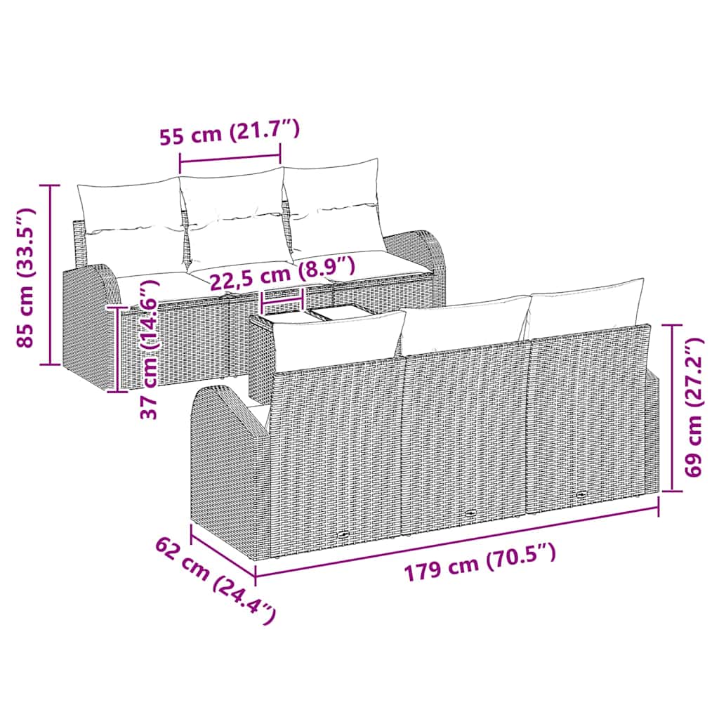Set Divano da Giardino 7 pz 6-Numero di posti Nero polyrattan | homemem39