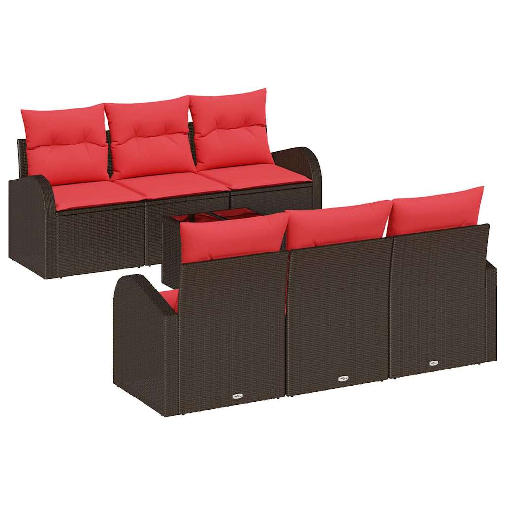 Set Divano da Giardino 7 pcs Beige e Rosso polyrattan