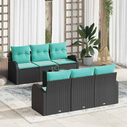 Set Divano da Giardino 7 pcs Nero e Turchese polyrattan
