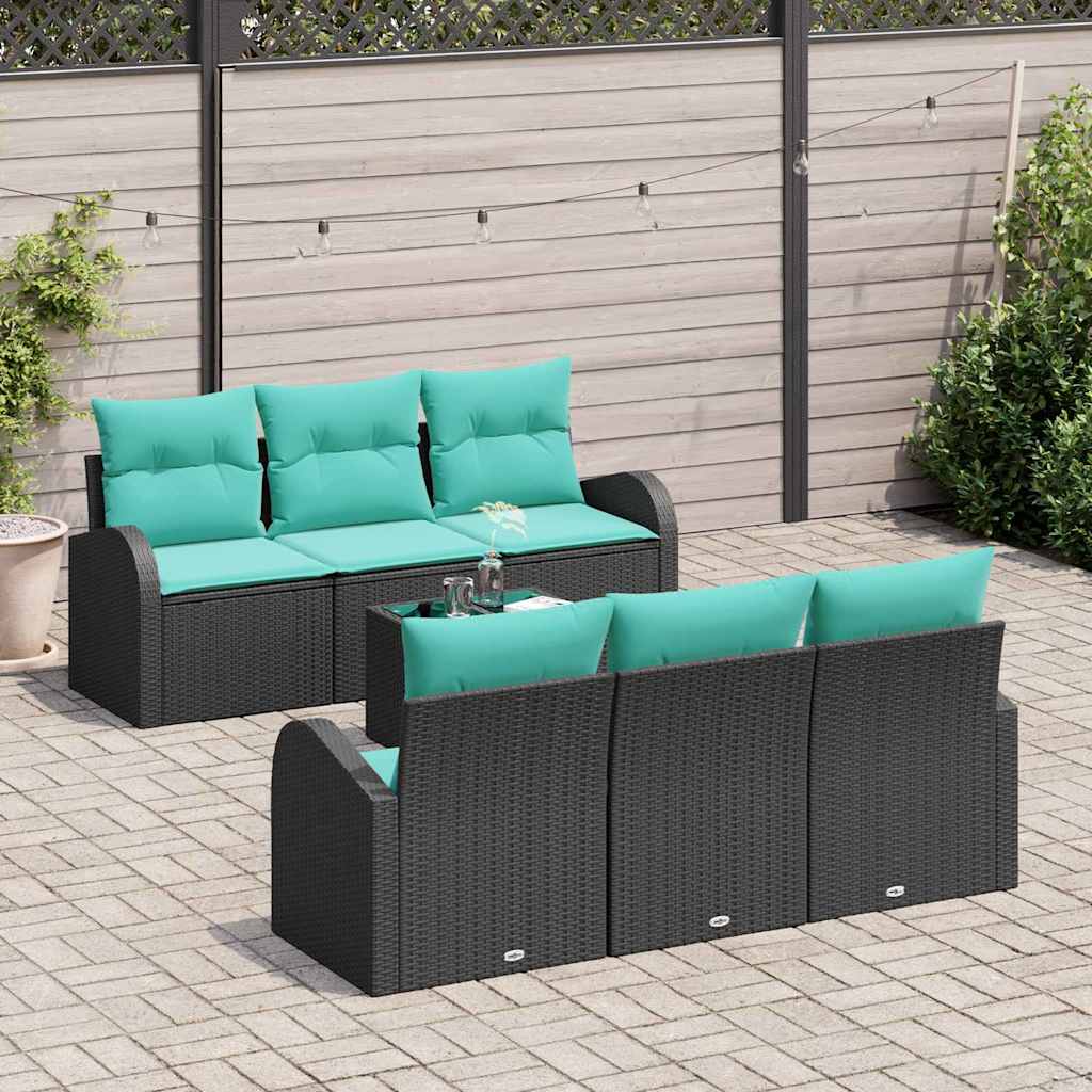 Set Divano da Giardino 7 pcs Nero e Turchese polyrattan | homemem39
