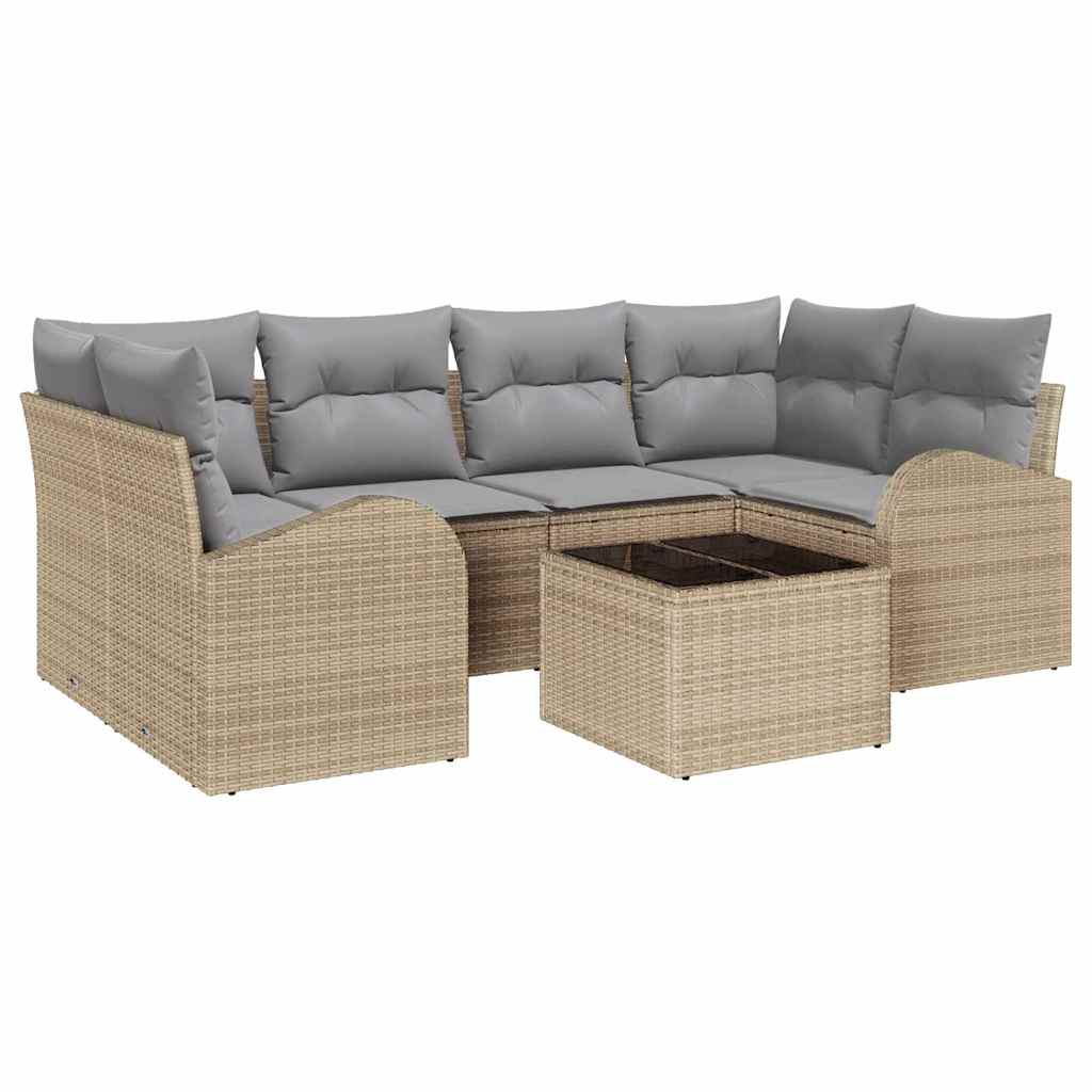 Set Divano da Giardino 7 pz 6-Numero di posti Beige e grigio | homemem39