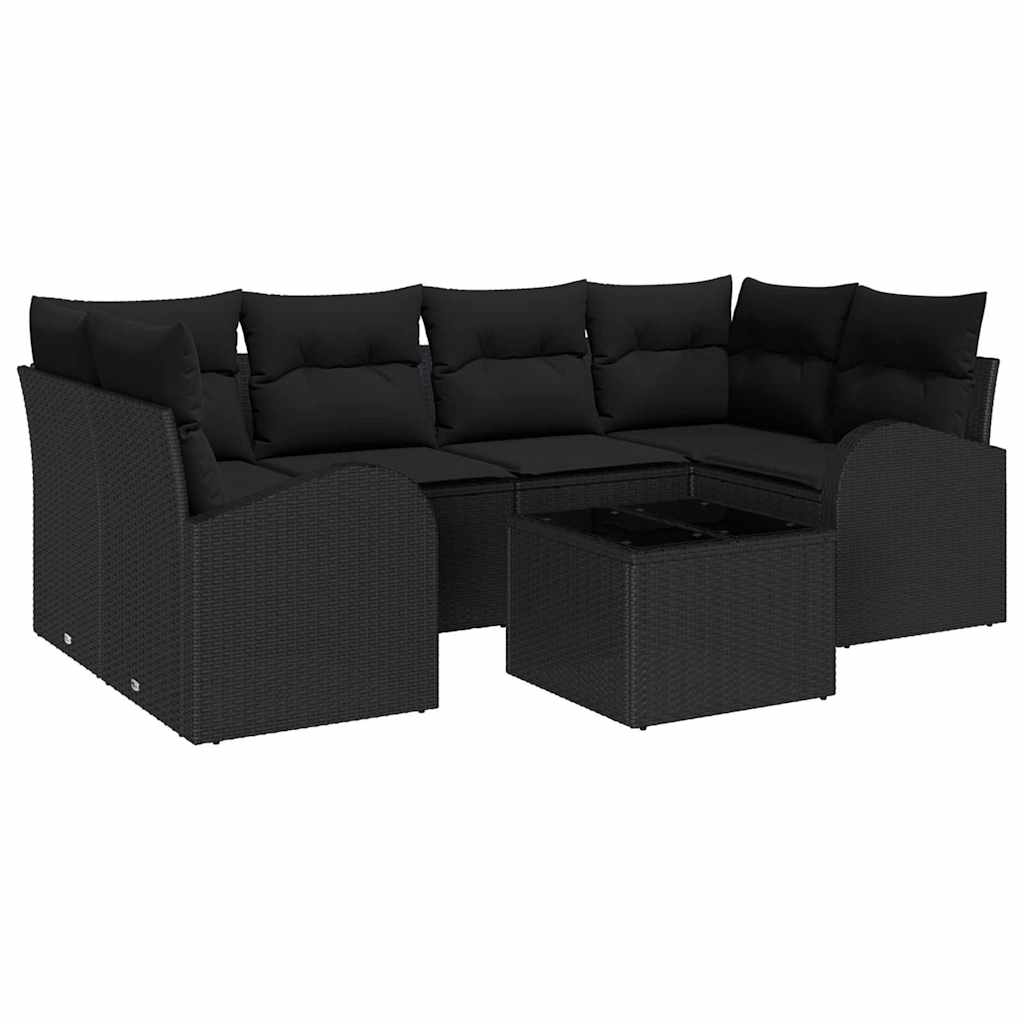 Set Divano da Giardino con archiviazione 7 pcs Nero polyrattan