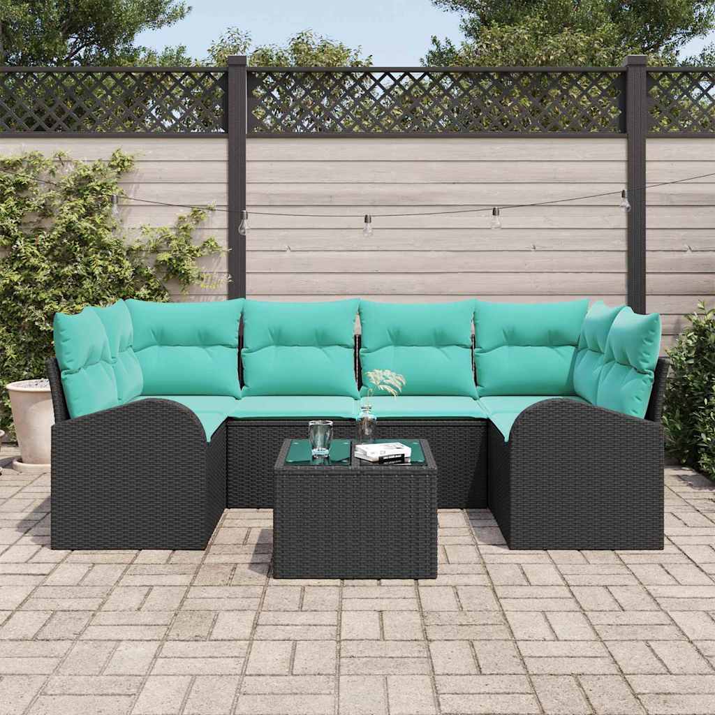 Set Divano da Giardino 7 pcs Nero e Turchese polyrattan | homemem39
