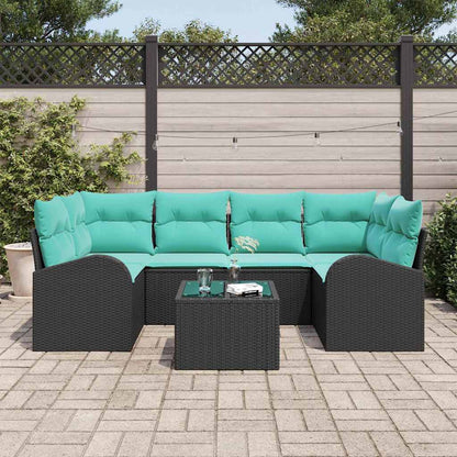 Set Divano da Giardino 7 pcs Nero e Turchese polyrattan