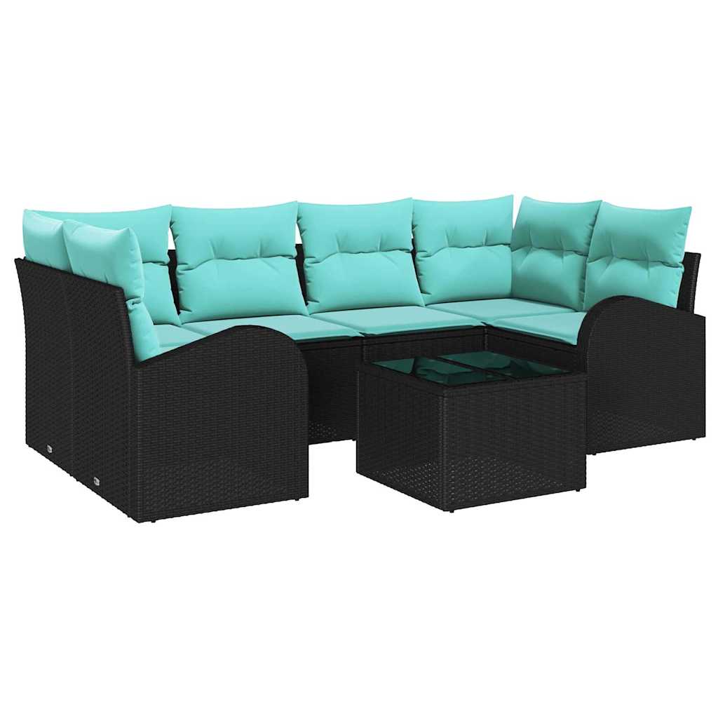 Set Divano da Giardino 7 pcs Nero e Turchese polyrattan | homemem39