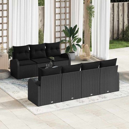 Set Divano da Giardino 8 pcs Nero Polyrattan, Acciaio e Vetro
