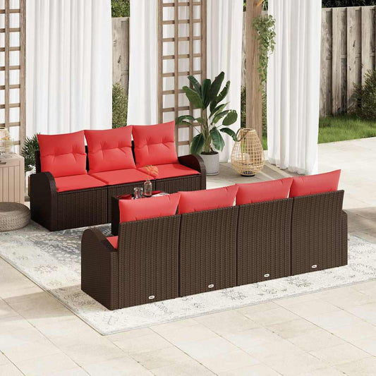 Set Divano da Giardino 8 pcs Beige e Rosso polyrattan